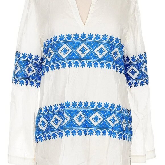 Tory Burch Stephanie Embroidered Coverup Tunic Top Ivory blue L - Picture 8 of 14